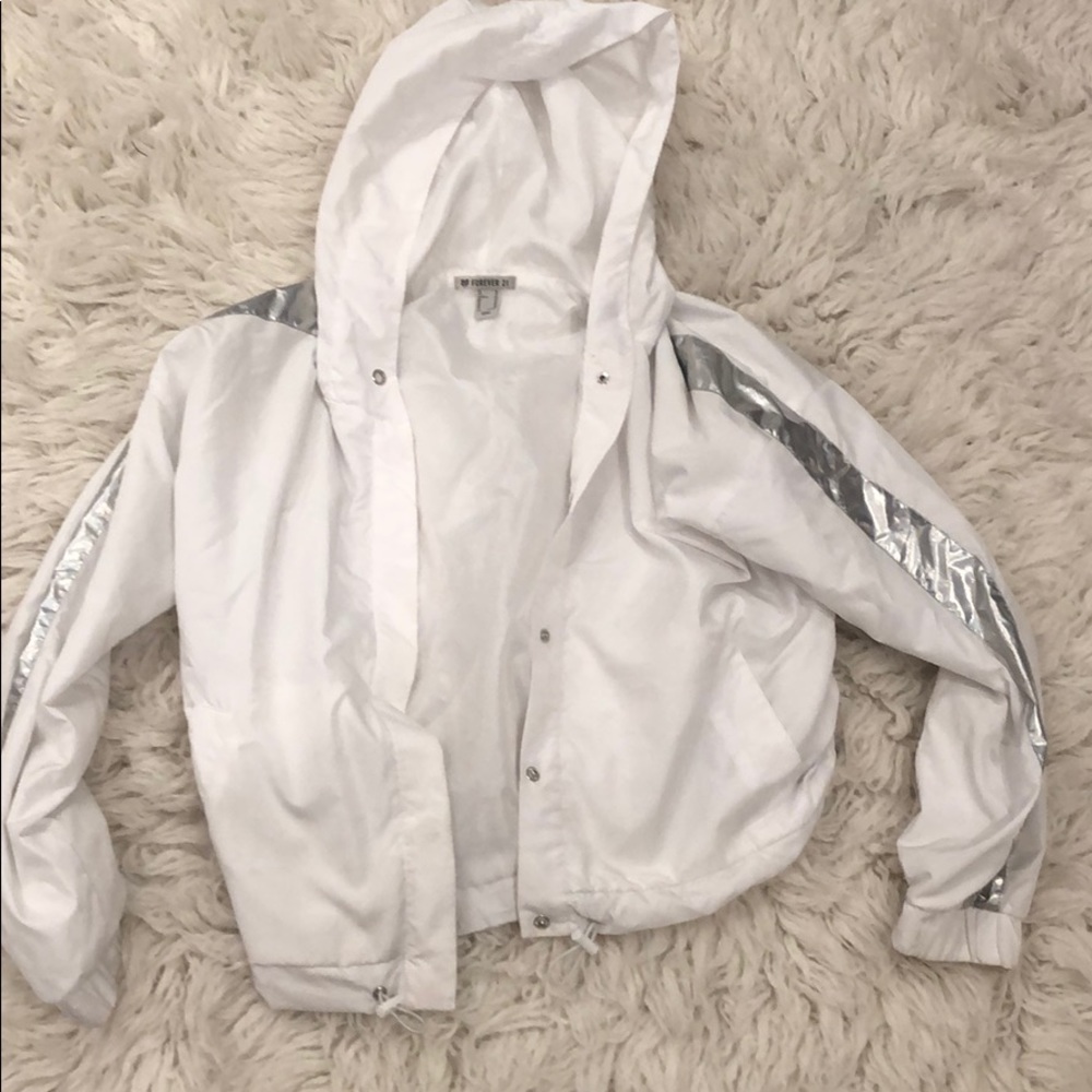 metallic and white jacket